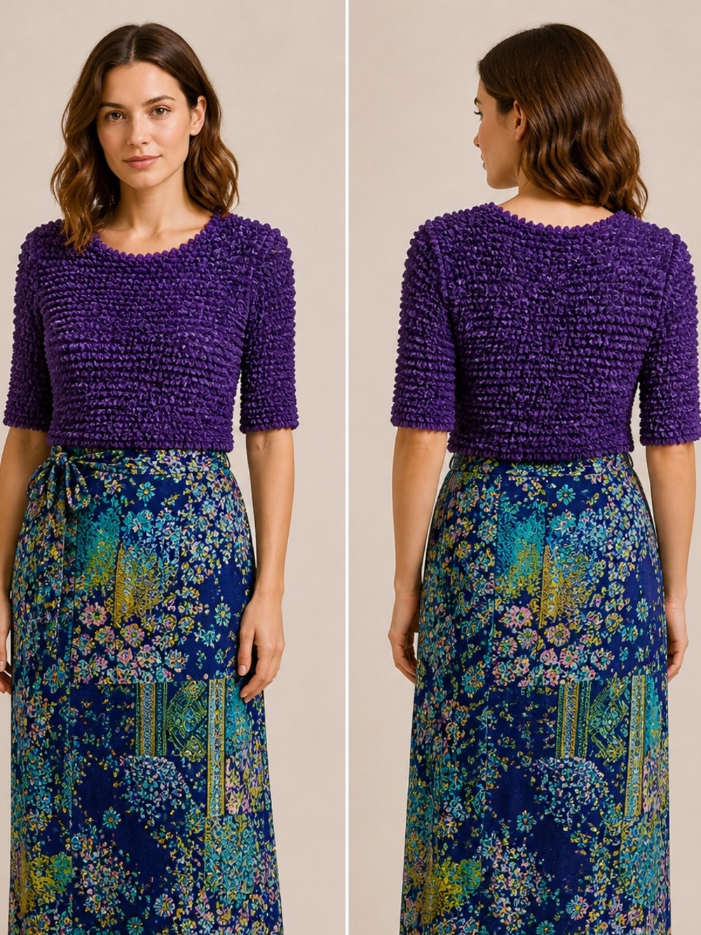 Y2k Jane Doe Women’s ONE SIZE  Bubble Popcorn Stretch Top Purple Boho Retro